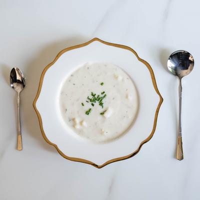 Clam Chowder Soup plate, top view.