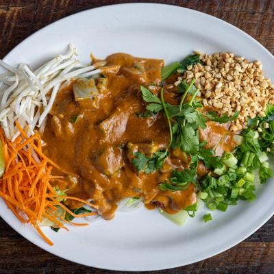 Boo Koo Peanut noodle dish with mixed vegetables.