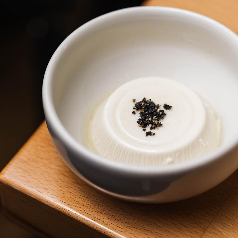 menu item 21 of 22, Panna Cotta, Black Sesame, Lemon Syrup