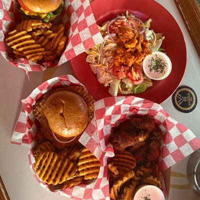 A top view of served meals