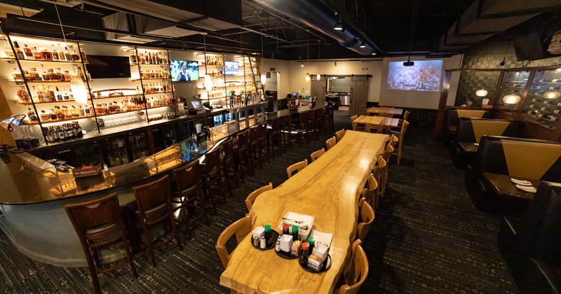 Interior, bar and dining area, wide shot