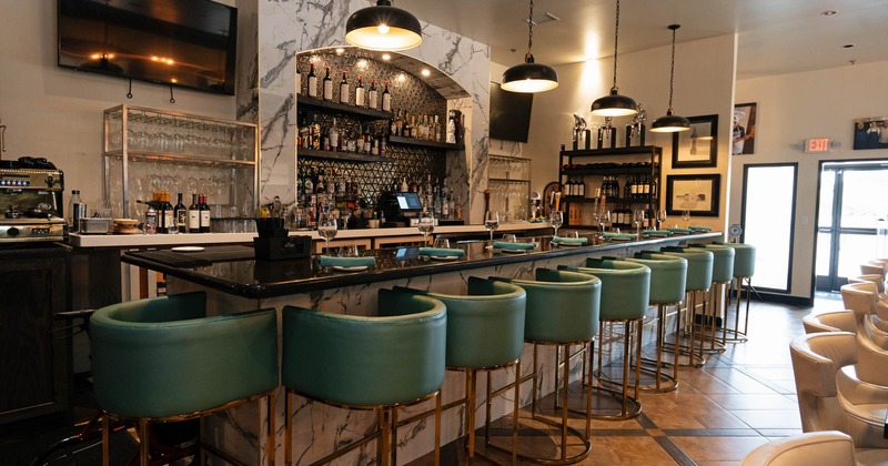 Interior, bar area and bar stools