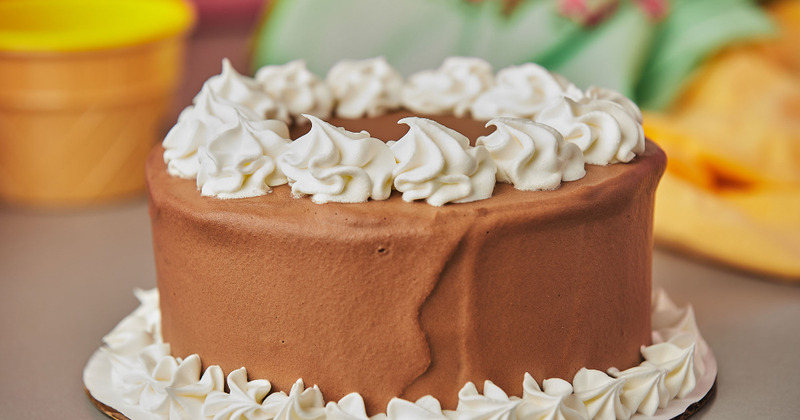 Chocolate cake with white whipped cream decoration