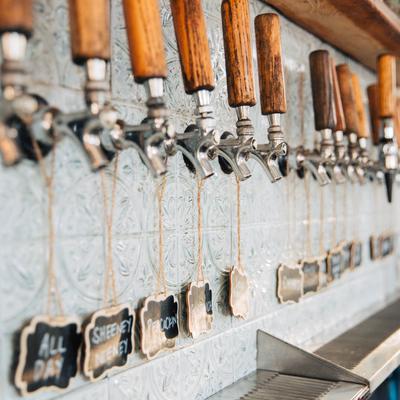 Assorted beer taps.