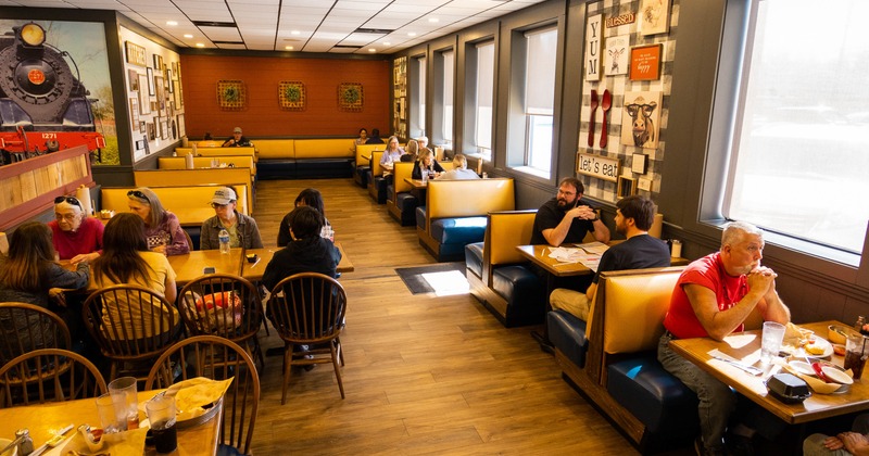 Interior, seating space with leather booths