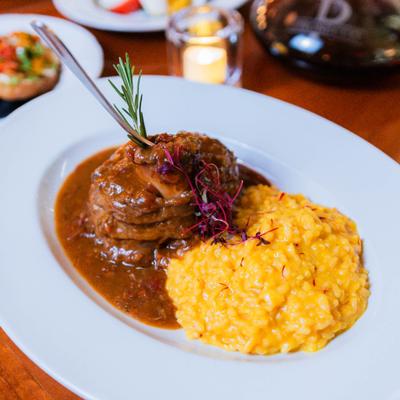 Braised lamb shank with risotto.