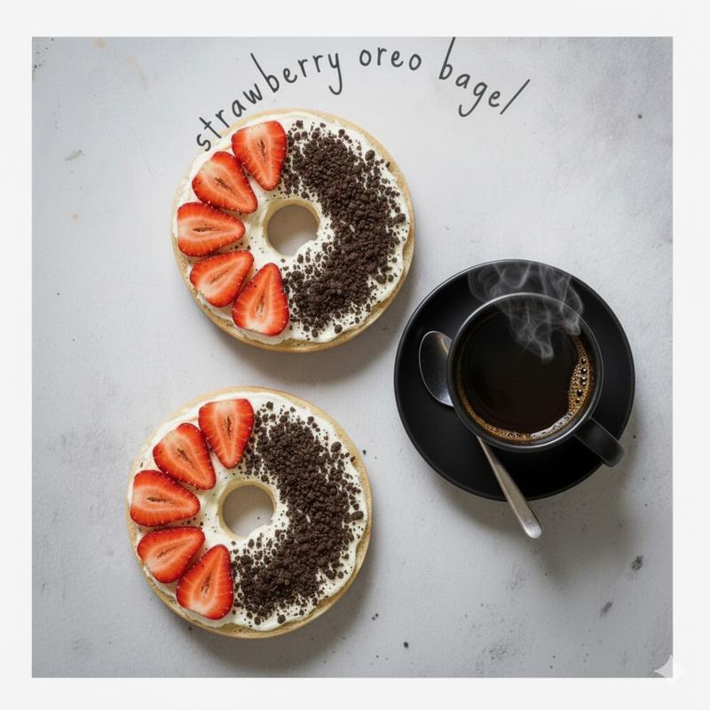 Strawberry Oreo bagel & Coffee photo