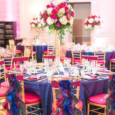 Tables with colorful ornaments.