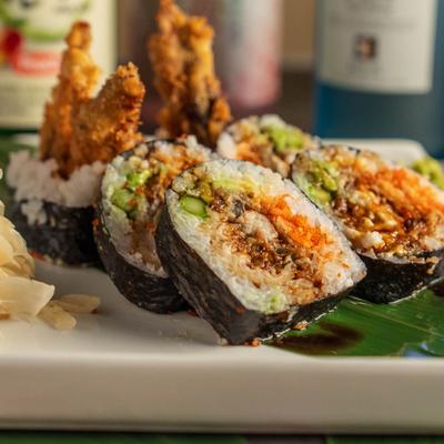 Cripsy fried crab sushi rolls.