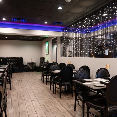 Diner area, tables and chairs.