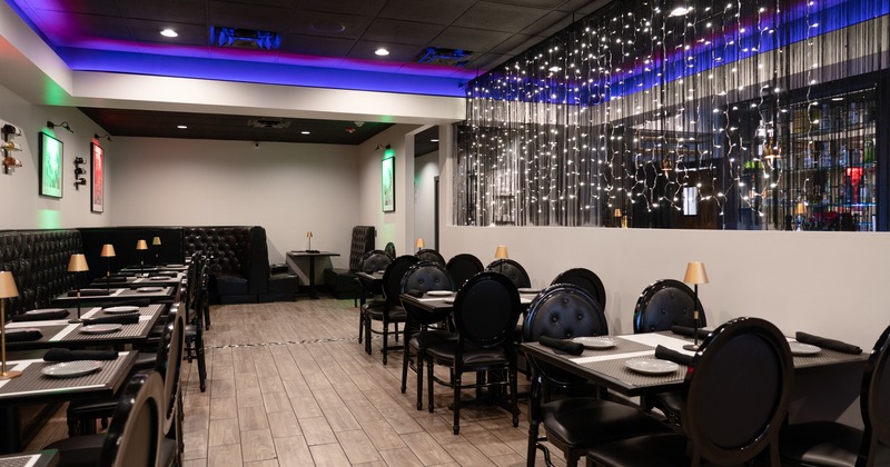 Diner area, tables and chairs