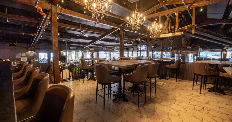 Interior, seating area with tables and chairs