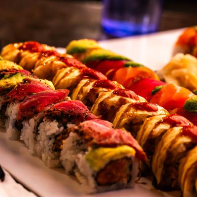 Assorted sushi rolls.