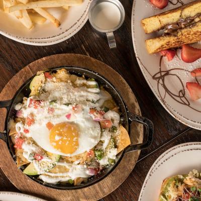 A top view of served meals.