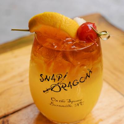 Yellow and red layered cocktail.