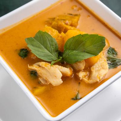 Pumpkin curry with basil.