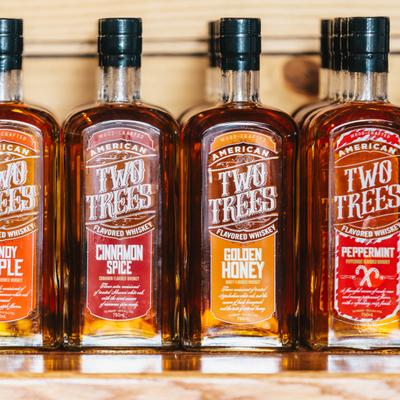 Bottles of Two Trees drink.