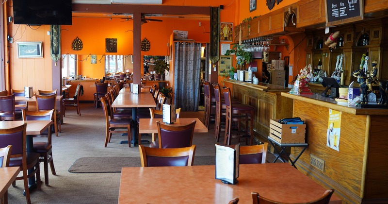 Interior, tables ready for guests