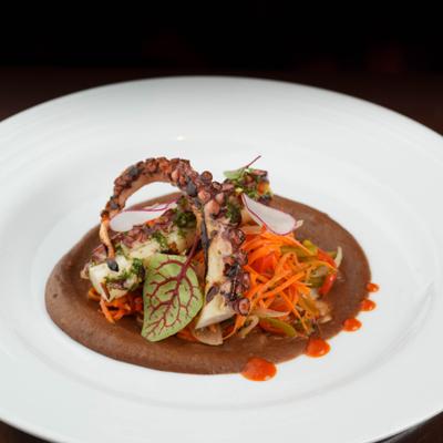 Grilled Octopus with sofrito polenta and fennel-olive escabeche.
