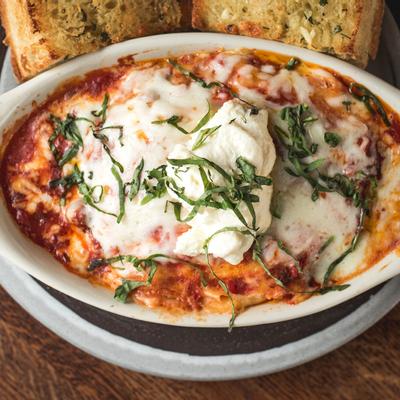 Lasagna with white cream on top