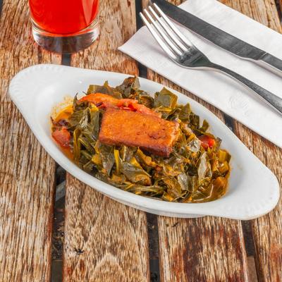 Collard greens and tofu.