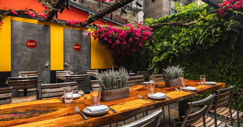 Outdoor dining area with set tables