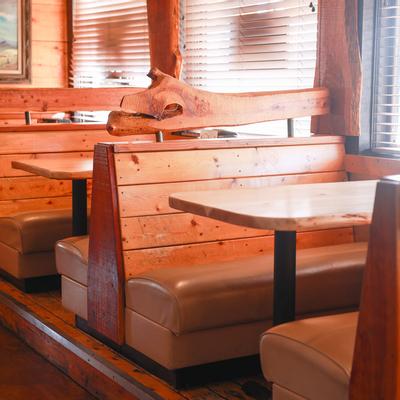 Wooden booths and tables