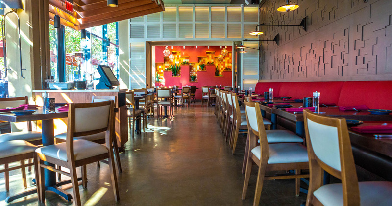 Interior, dining tables waiting for guests