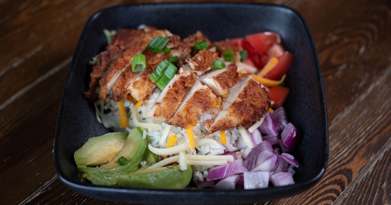Crispy Chicken Rice Bowl, served