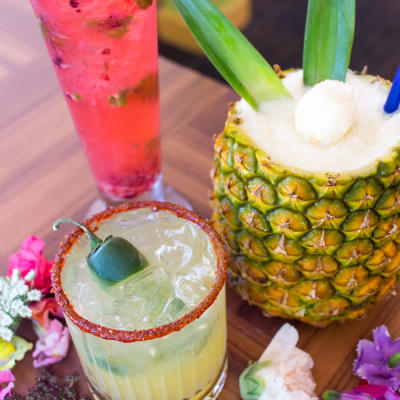 Served drinks on the table.