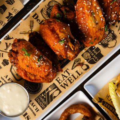 Chicken wings and dip.