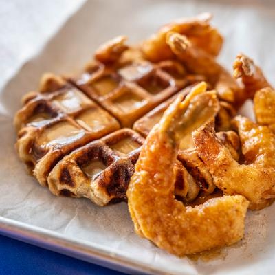 Maple Cinnamon Shrimp and Belgian Waffle.