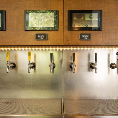 Self service beer taps.