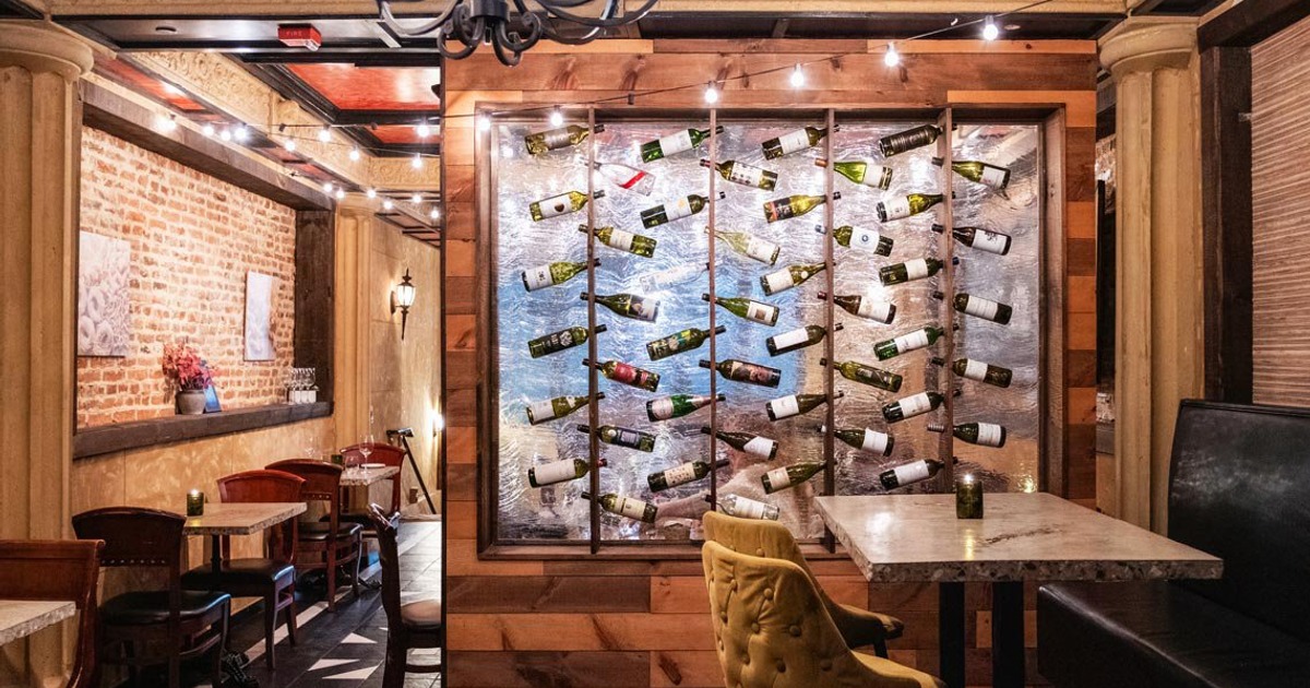 Wine rack behind the glass