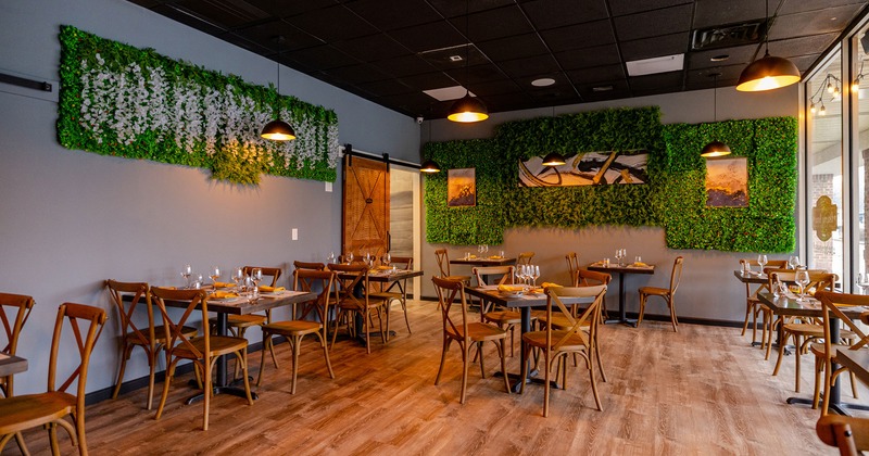 Interior, dining area with tables and accessories