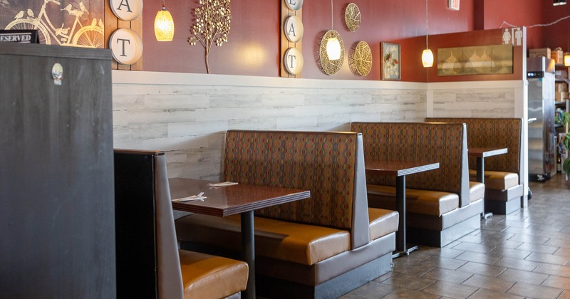 Interior, dining area with restaurant booths