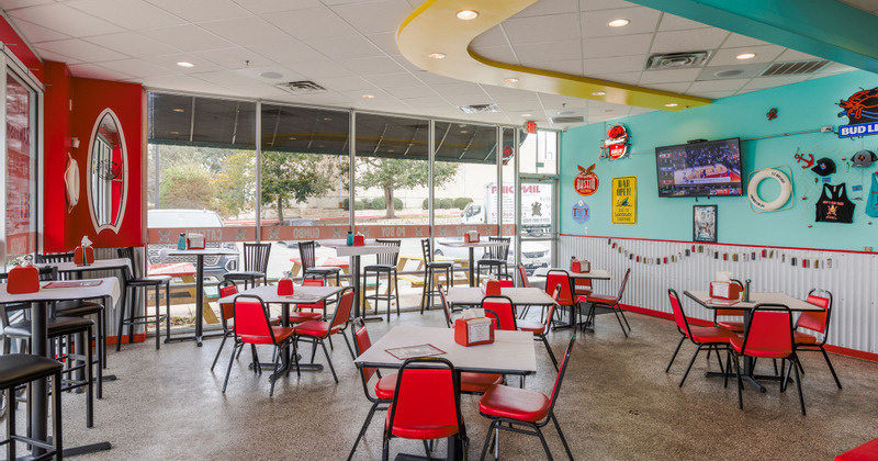 Tables for four in the dining area