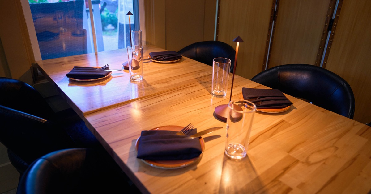 Interior, dining table set for four