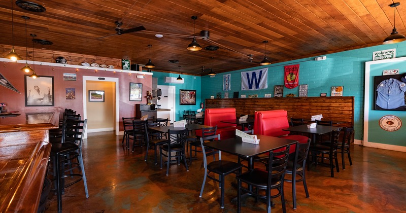 Interior, dining tables and booths