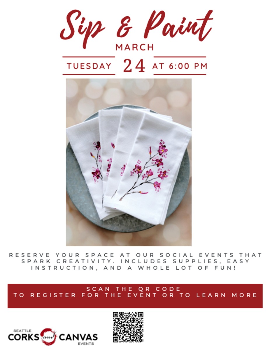 Sip and Paint- Cherry Blossom Linen Napkins event photo