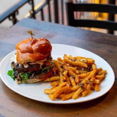 Truffle cheeseburger and a side of fries.