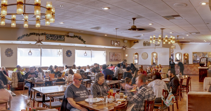 Interior, diner area, fool restaurant, people eating