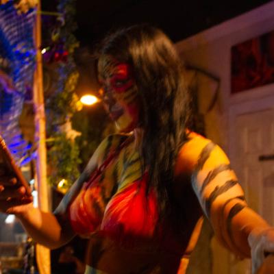 A person masked for a visual performance.