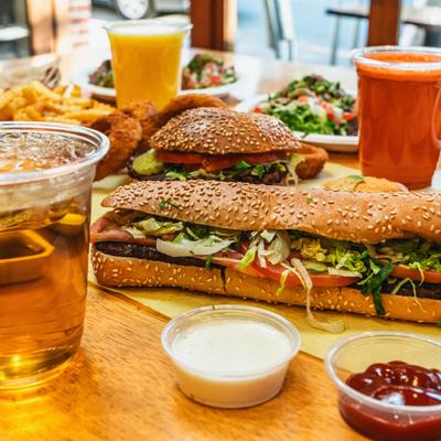 Various foods and drinks.