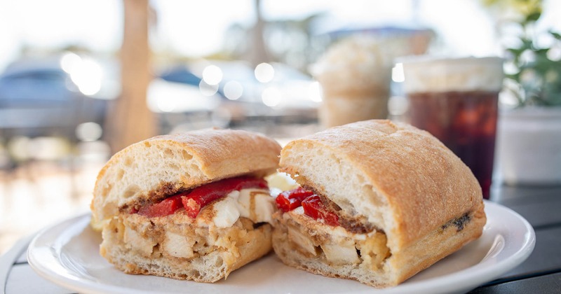 Breaded chicken sandwich on an Italian baguette