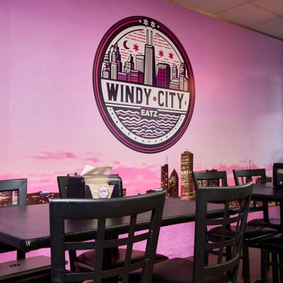 Restaurant's sign inside of dinning area.