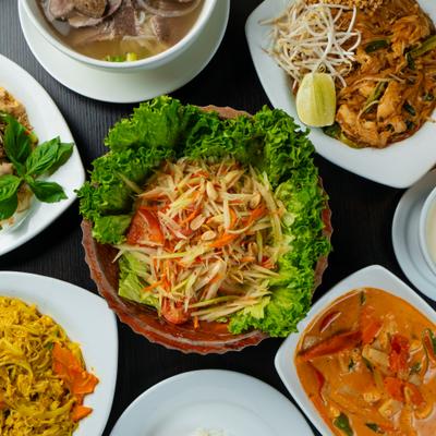 Assorted food dishes.