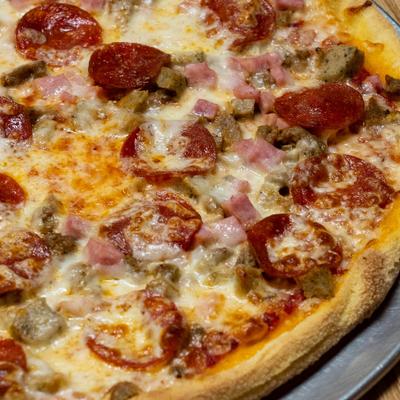 Meat Lovers Pizza, close-up.