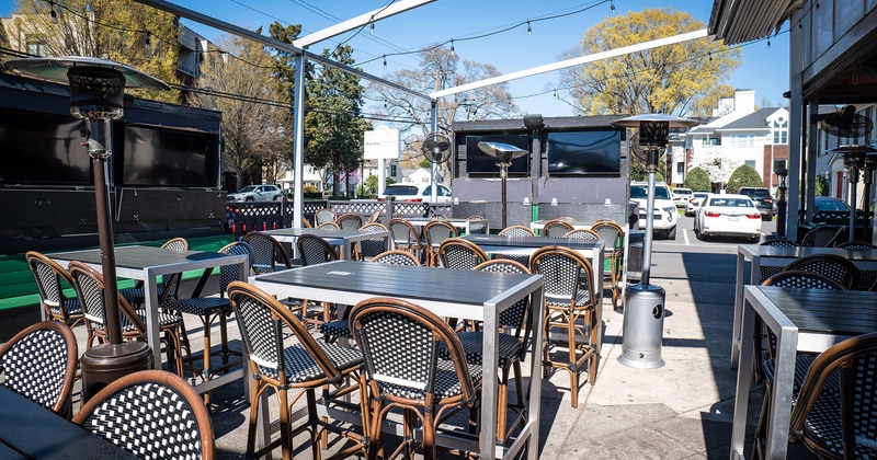 Exterior, patio, seating area, heaters and TV sets