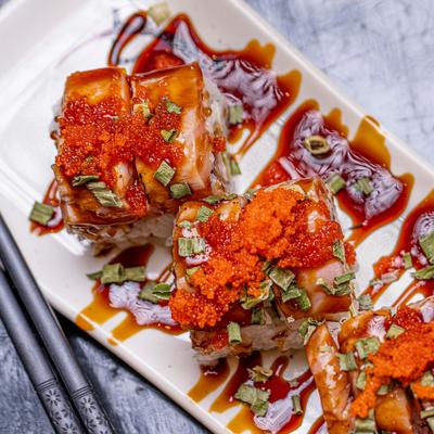 Yummy Roll with shrimp, crab meat and tempura crunch.